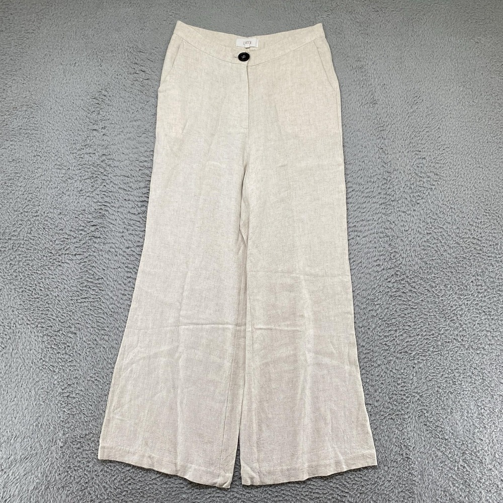 Lucca Linen Blend Trousers Womens Small Beige Wide Leg Relaxed European Summer